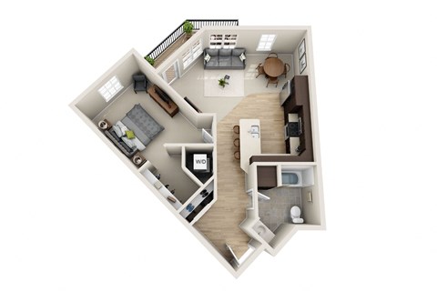 Floor plan for 1 bed, 1 bath, 836 sqft